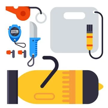 Set of flat elements for spearfishing diving underwater protective sea diver Stock Illustration