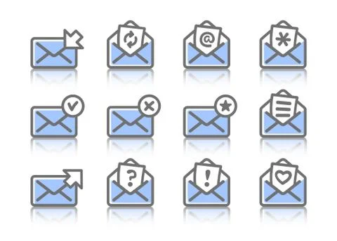Set of flat email icons blue series. Illustrazione stock