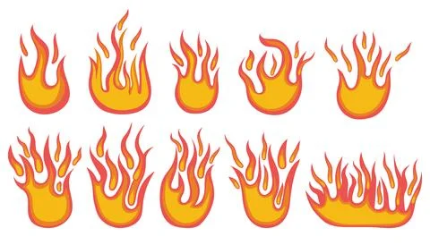 Set of flat fire icon, burning fire design element Illustrazione stock