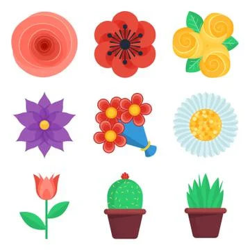 Set of flat flowers vector icons Stock Illustration