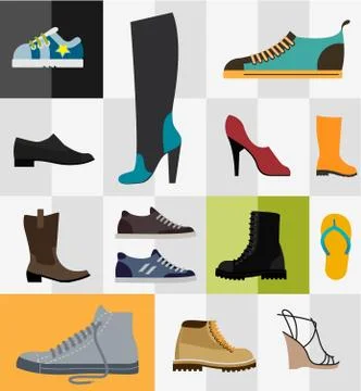 Set of flat footware icons Stock Illustration