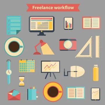 Set of flat freelance workflow icons Stock Illustration