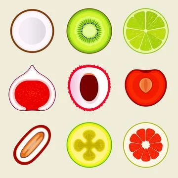 Set of flat fruit and vegetables. Colored simple icons on blank background. Logo Stock Illustration