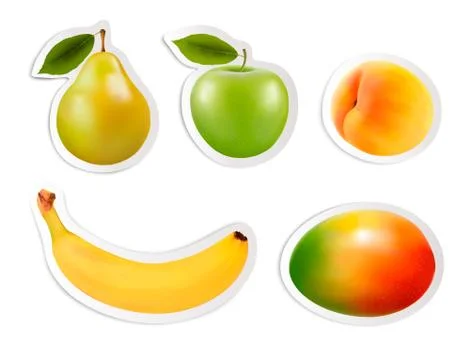 Set of flat fruit stickers. vector. Stock Illustration