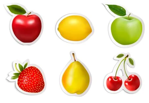 Set of flat fruit stickers. vector. Stock Illustration