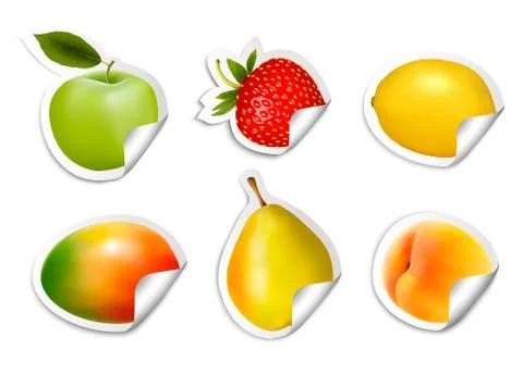 Set of flat fruit stickers. vector. Stock Illustration