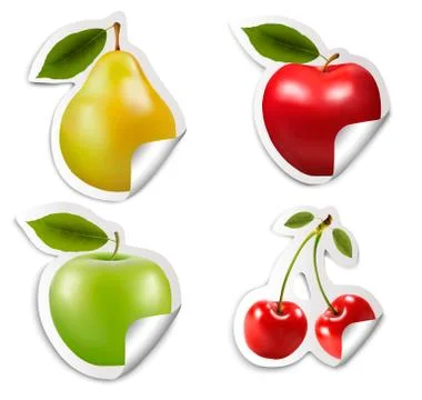 Set of flat fruit stickers. vector. Stock Illustration