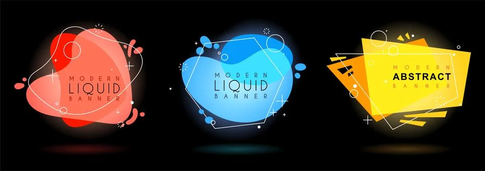 Set of flat geometric shape with outline in memphis design style. Vivid trans Stock Illustration
