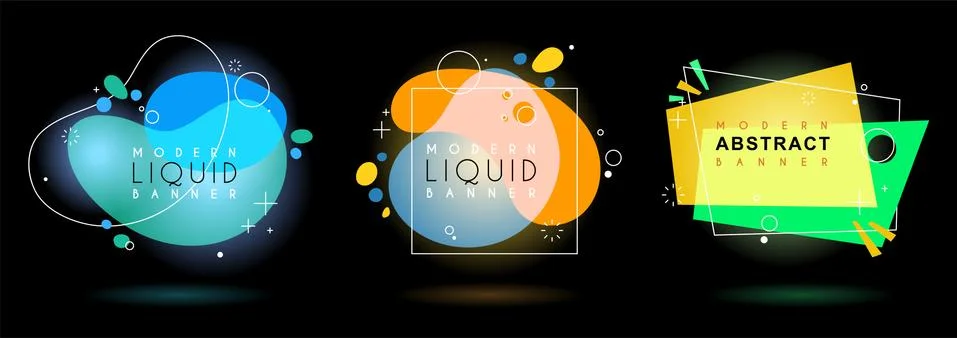 Set of flat geometric shape with outline in memphis design style. Vivid trans Stock Illustration