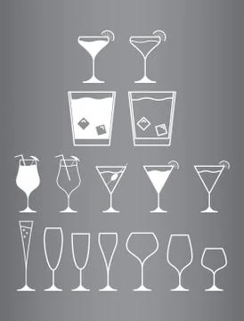 A set of flat glasses for drink of alcoholic cocktails, martini, Whisky with  Stock Illustration