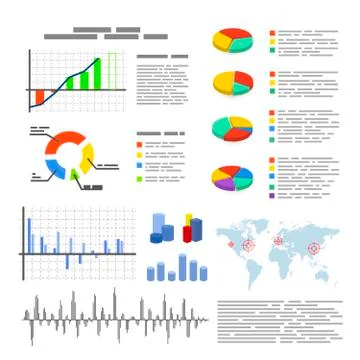 Set of flat graphics and diagrams, infographic elements isolated on white Stock Illustration