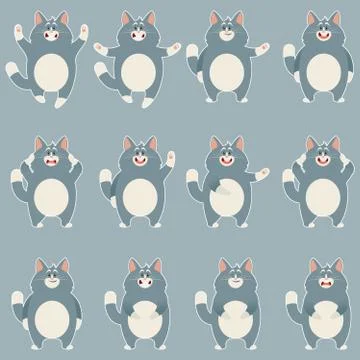 Set of flat grey cat icons Stock Illustration