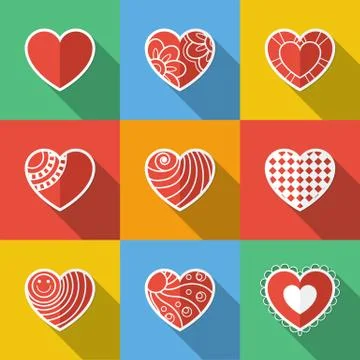 Set of Flat Heart Icons Stock Illustration