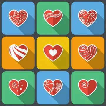 Set of Flat Heart Icons Stock Illustration
