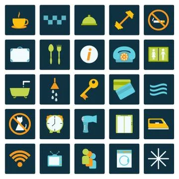 Set of flat hotel icons Stock Illustration