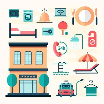 Set of flat hotel icons Illustrazione stock
