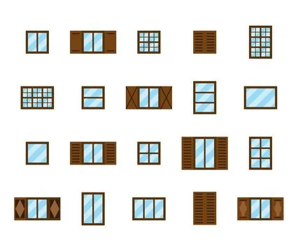 Set of flat house windows. Stock Illustration