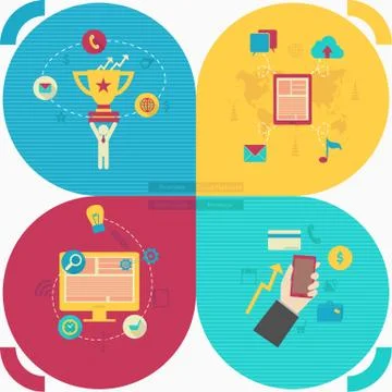 Set of flat icon design for web, business, social networks, finance, web desi Stock Illustration