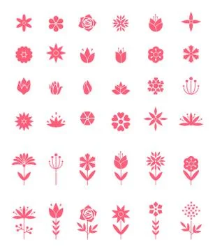 Set of flat icon flower icons in silhouette isolated on white. Stock Illustration
