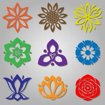 Set of flat icon flower, retro design. Stock Illustration