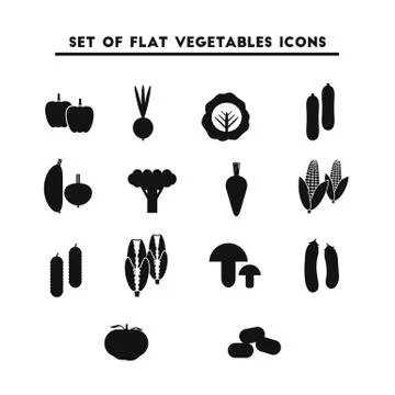 Set of flat icon vector black vegetable Stock Illustration