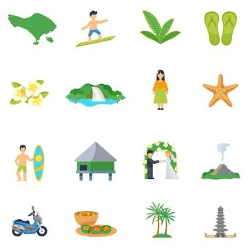 Set Of Flat Icons About Bali 스톡 일러스트