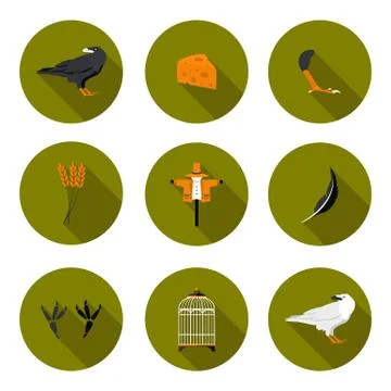 Set of flat icons crow Stock Illustration