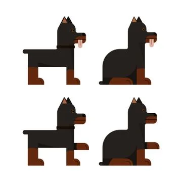 Set of flat icons with doberman. Stock Illustration
