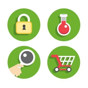 Set flat icons green circle background Stock Illustration