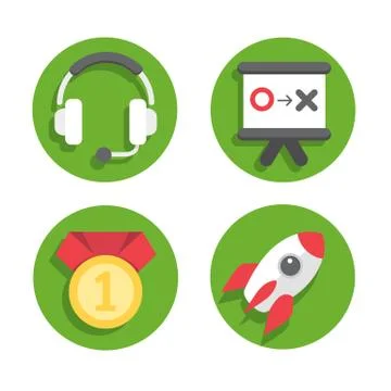 Set flat icons green circle background Stock Illustration