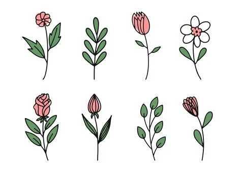 A set of flat icons with the image of spring flowers highlighted on a white.. Stock Illustration