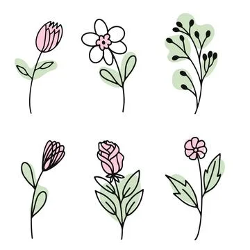 A set of flat icons with the image of spring flowers highlighted on a white.. Stock Illustration