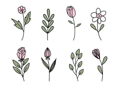 A set of flat icons with the image of spring flowers highlighted on a white Stock Illustration