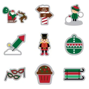 Set flat icons with long shadow New Year's and Christmas Stock Illustration