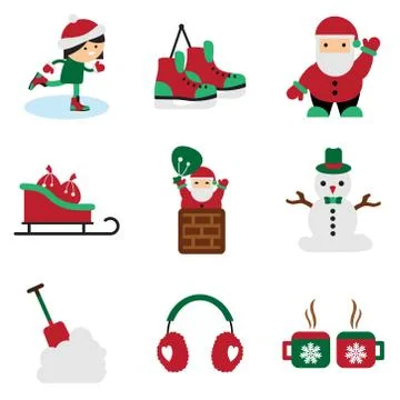 Set flat icons with long shadow Christmas and New Year Stock Illustration