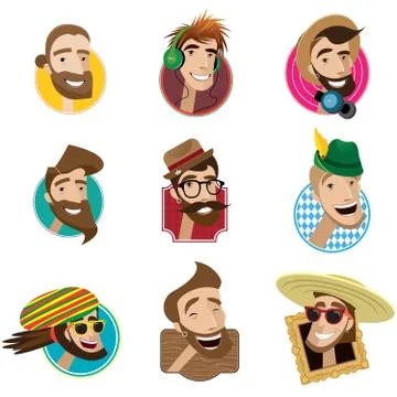 Set of flat icons with men heads Stock Illustration