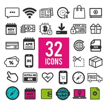 Set of flat icons for mobile app and web on white background. Collection mode 스톡 일러스트