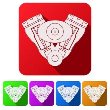 Set Flat icons of motorcycle engine. Vector Illustration. Illustrazione stock