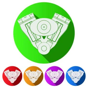 Set Flat icons of motorcycle engine. Vector Illustration. Illustrazione stock