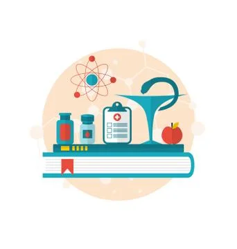 Set flat icons of objects medicine laboratory, concept of healthcare system Stock Illustration