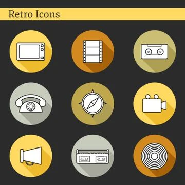 Set of flat icons on retro theme Stock Illustration