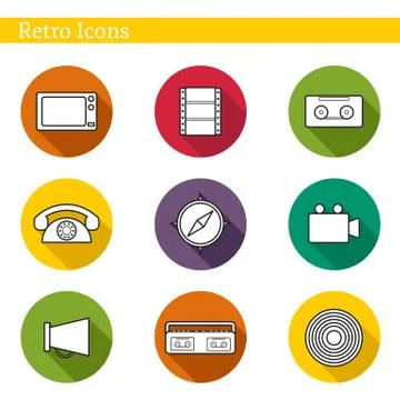 Set of flat icons on retro theme Stock Illustration
