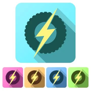Set Flat icons of round wheel with lightning. Eco electric transport theme イラスト素材