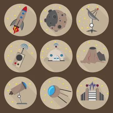 Set of flat icons on the space theme Stock Illustration