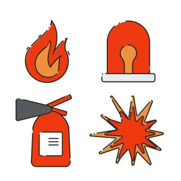 A set of flat icons on the theme of fire. Stock Illustration