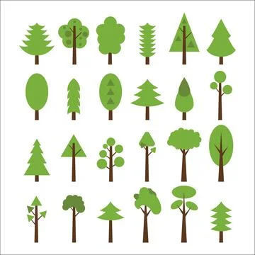Set of flat icons tree. Green trees icons set Stock Illustration