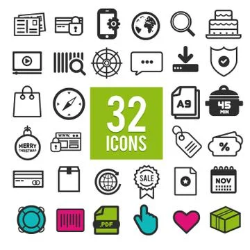 Set of flat icons for web and mobile app on white background. Stock Illustration