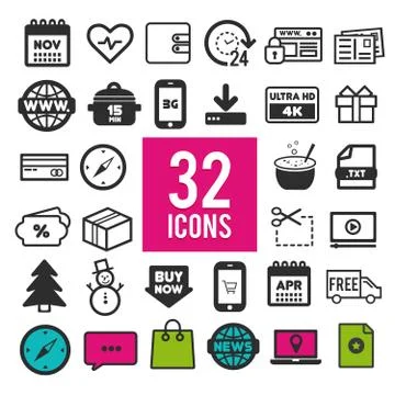 Set of flat icons for web and mobile app on white background. Collection mode Stock Illustration