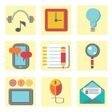 Set of flat icons for web appplication colorful illustration with set of f... Stockfoto's