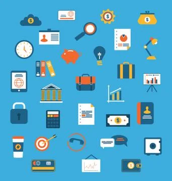 Set flat icons of web design objects, business, office and marketing items Stock Illustration